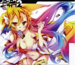  1girl animal_ears bikini blonde_hair breasts card cleavage fox_ears fox_tail glasses gradient_hair highres kamiya_yuu long_hair miko_(no_game_no_life) multicolored_hair no_game_no_life official_art slit_pupils smile solo swimsuit tagme tail whiskers yellow_eyes 