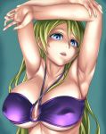  1girl armpits arms_up ayase_eli blue_eyes breasts covered_nipples green_hair highres large_breasts long_hair love_live!_school_idol_project nail_polish parted_lips solo upper_body 