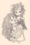  armor armored_dress artist_request baby biting black_hair boots brothers child dragon_ball dragon_ball_z gine greyscale holding lines long_hair monochrome mother_and_son pixiv raditz saiyan siblings smile son_gokuu spiky_hair sweat tagme tail wide-eyed 
