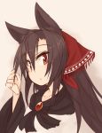  1girl animal_ears blush brown_hair colored face head_scarf imaizumi_kagerou kaginoni long_hair long_sleeves looking_at_viewer portrait red_eyes sketch solo touhou wide_sleeves wolf_ears 