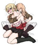  2girls biting blonde_hair blue_eyes blush bra braid darjeeling drooling girls_und_panzer heavy_breathing kay_(girls_und_panzer) long_hair multiple_girls neck_biting nexas open_mouth short_hair skirt underwear undressing yuri 