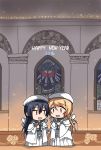  2016 2girls angel_wings ayase_eli beret blonde_hair blue_hair book chibi church church_interior clipe flower hair_down happy_new_year hat holding_hands long_hair looking_at_another love_live!_school_idol_festival love_live!_school_idol_project multiple_girls new_year open_mouth ponytail rose smile sonoda_umi wings yuri 