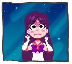  1girl bishoujo_senshi_sailor_moon blush_stickers bow cassid cassidy_stone choker circlet elbow_gloves gloves hino_rei long_hair parted_lips sailor_mars sky solo space star_(sky) starry_sky wide-eyed 