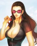  1girl black_hair breasts cleavage hair_slicked_back large_breasts light_smile long_hair narongchai_singhapand nico_robin one_piece solo sunglasses unzipped 