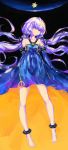  1girl blue_nails detached_sleeves dress full_body highres labombardier! long_hair looking_at_viewer low_twintails nail_polish purple_hair smile solo twintails vocaloid voiceroid yellow_eyes yuzuki_yukari 