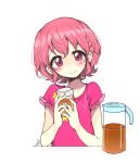  1boy blush braid ice ice_cube iced_tea leona_west looking_at_viewer mole mole_under_eye motsu_aki open_mouth otoko_no_ko pink_eyes pink_hair pripara short_hair smile solo tea 