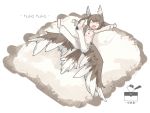  1girl bird_tail brown_hair closed_eyes head_wings ibis1 lying on_back open_mouth original pajamas pillow short_hair short_hair_with_long_locks solo stretch wings 