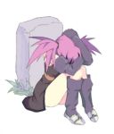  bare_shoulders belt boots elbow_gloves gloves lowres pink_hair presea_combatir sad silvis_(pixiv) sitting tales_of_(series) tales_of_symphonia tombstone tombstones twintails 