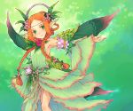  avalon_code bare_legs braid braids detached_sleeves fairy fairy_wings flower green_eyes haccan headdress long_hair mieli official_art orange_hair outstretched_arms plant pointy_ears redhead smile solo spread_arms wide_sleeves wings 