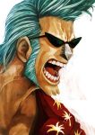  blue_hair franky hawaiian_shirt lack male one_piece open_mouth sideburns sunglasses 