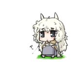  alpaca-san animal_ears bad_id blush chibi coat eyebrows long_hair lowres nekoyama original sitting spitting tongue white_hair 