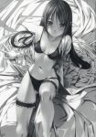  bikini garters legs long_hair monochrome rezi swimsuit 