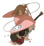  1girl acoustic_guitar asano4124 brown_hair copyright_request guitar instrument japanese_clothes kimono microphone microphone_stand skull solo 