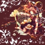  barefoot blood brown_hair butterfly cat clouds crescent_moon dress fish flask flower fruit hair_ornament hair_ribbon kirero moon paper pen petals plant rabbit ribbon rumia short_hair sitting snake solo star sun touhou 