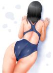  back bad_id black_hair competition_swimsuit from_behind mole natsu_no_yudoufu one-piece_swimsuit short_hair swimsuit thigh_gap 