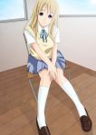  blonde_hair blue_eyes chair face k-on! kishida-shiki kotobuki_tsumugi long_hair school_uniform sitting solo 
