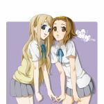  blonde_hair blue_eyes brown_eyes brown_hair hairband k-on! kotobuki_tsumugi kurage long_hair multiple_girls school_uniform short_hair sweater_vest tainaka_ritsu tomboy 