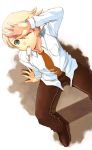  blue_eyes from_above hijiri_ruka kuma_(persona_4) male mouth_hold persona persona_4 popsicle school_uniform shading_eyes short_hair wink 