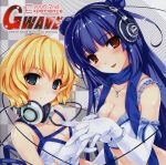  album_cover blonde_hair blue_eyes blue_hair blush breasts cd_cover checkered cleavage cover crop_top double_bun elbow_gloves gloves headphones highres holding_hands idol jewelry long_hair midriff misaki_kurehito multiple_girls necklace red_eyes scan scarf short_hair smile very_long_hair white_gloves 