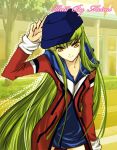  c.c. cc code_geass green_hair hat long_hair meimi solo watermark yellow_eyes 