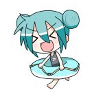  &gt;_&lt; 1girl alternate_hairstyle chibi chibi_miku double_bun hair_bun hatsune_miku innertube minami_(colorful_palette) one-piece_swimsuit open_mouth school_swimsuit smile solo swimsuit vocaloid xd 