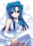  blue_hair bride choker dress elbow_gloves flower gloves idolmaster kisaragi_chihaya long_hair solo thighhighs wedding_dress 