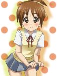  blush hirasawa_ui k-on! polka_dot school_uniform skirt skirt_lift solo 