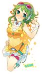  blush boots goggles green_eyes green_hair grin gumi headset meimone see-through skirt skit smile solo vocaloid 