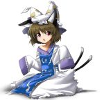  :o bare_shoulders blush brown_hair cat_ears cat_tail chen cosplay earrings hat jewelry kasukazu multiple_tails open_mouth oversized_clothes red_eyes short_hair sitting sleeves_past_wrists solo surcoat tail touhou yakumo_ran yakumo_ran_(cosplay) 