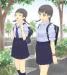  braid multiple_girls original school_uniform skirt toshiya twin_braids 