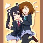  animal_ears black_hair blush brown_eyes brown_hair cat_ears closed_eyes hair_ornament hairclip hirasawa_yui k-on! long_hair multiple_girls nakano_azusa open_mouth orita_enpitsu pantyhose school_uniform short_hair skirt twintails 