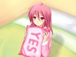  english parody piku pillow pink_hair red_eyes shakugan_no_shana short_hair sumomomo_momomo wilhelmina_carmel yes-no_pillow 