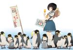  bird black_hair flag hat highres original penguin popsicle school_uniform short_hair wamochi 