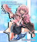 armband bass_guitar boots cosplay drpow engrish from_above headphones instrument long_hair louise_francoise_le_blanc_de_la_valliere megurine_luka megurine_luka_(cosplay) microphone pink_eyes pink_hair ranguage solo typo vocaloid wink zero_no_tsukaima 
