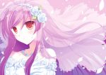  blush bride dress gundam gundam_00 long_hair petals purple_hair red_eyes tieria_erde wedding_dress yukagen 