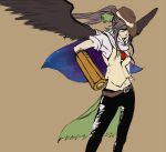  belt cape hat navel pants parody reiuji_utsuho solo touhou weapon wings 