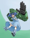  :d backpack bag blue_eyes blue_hair boots fenne hair_bobbles hair_ornament hat kawashiro_nitori key open_mouth phenne pocket pockets robotic_arms short_hair smile solo touhou twintails 