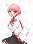  blush fujisawa_aya happy kanda_aya mashiba_mariko original pink_eyes pink_hair school_uniform skirt 