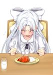  curry food hair_ribbon hands long_hair melty melty_blood mikeco milk ribbon sitting tears tongue tsukihime white_hair white_len 