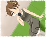  brown_eyes brown_hair chunpai couch cup dress dutch_angle hirasawa_ui k-on! mug ponytail short_hair solo 