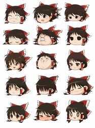  :3 angry blush bow brown_eyes embarrassed expressionless expressions hair_bow hair_over_eyes hair_tubes hakurei_reimu happy highres pu-chin sad sparkling_eyes touhou yukkuri_shiteitte_ne 