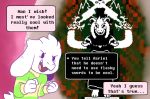  1boy asriel_dreemurr black_eyes commentary fangs gameplay_mechanics horns koalacola monster_boy shirt spoilers striped striped_shirt sword tail undertale weapon what_if 