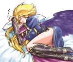  1girl black_wings blonde_hair breath_of_fire breath_of_fire_ii dr.p long_hair nina_(breath_of_fire_ii) sleeping wings 