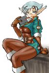  1girl breasts breath_of_fire breath_of_fire_v dr.p glasses gloves pointy_ears short_hair solo white_background zeno_1/128 