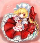  1girl bow character_doll flandre_scarlet frills hat hat_bow himemurasaki mob_cap side_ponytail solo touhou wings 