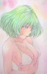  1girl green_eyes green_hair highres idolmaster idolmaster_cinderella_girls short_hair solo swimsuit takagaki_kaede traditional_media watercolor_(medium) yuyu_(00365676) 