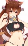  1girl animal_ears breasts brown_hair cat_ears cat_lingerie cat_tail cleavage kantai_collection long_hair paw_pose string_panties suitenjh tagme tail underwear underwear_only yamato_(kantai_collection) 