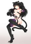  1girl animal_ears armpits bare_shoulders black_hair blake_belladonna blush breasts cat_ears cat_tail claws closed_mouth collarbone eyebrows eyebrows_visible_through_hair full_body fur highres large_breasts long_hair looking_at_viewer navel rwby simple_background smile solo stomach tail thighs white_background yellow_eyes 