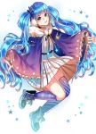  blue_eyes blue_hair blush cape dress earmuffs fuyu_no_yoru_miku hatsune_miku long_hair smile twintails vocaloid yuki_miku 