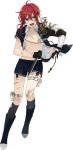  1boy armor black_gloves black_legwear blue_eyes boots gloves holster injury japanese_armor kneehighs male_focus official_art open_clothes open_mouth redhead shinano_toushirou sode thigh_holster torn_clothes torn_gloves torn_kneehighs touken_ranbu 